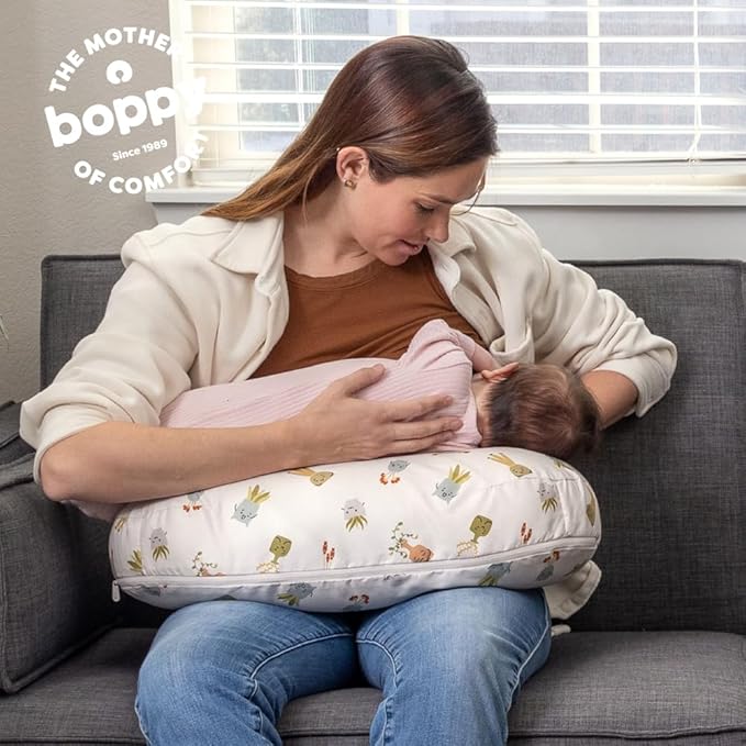 Boppy Nursing Pillow - Firm, Ergonomic U-Shaped Bottle and Breastfeeding Pillow with High Lift for Comfort and Support, Spacious Surface - Tan Happy Houseplants