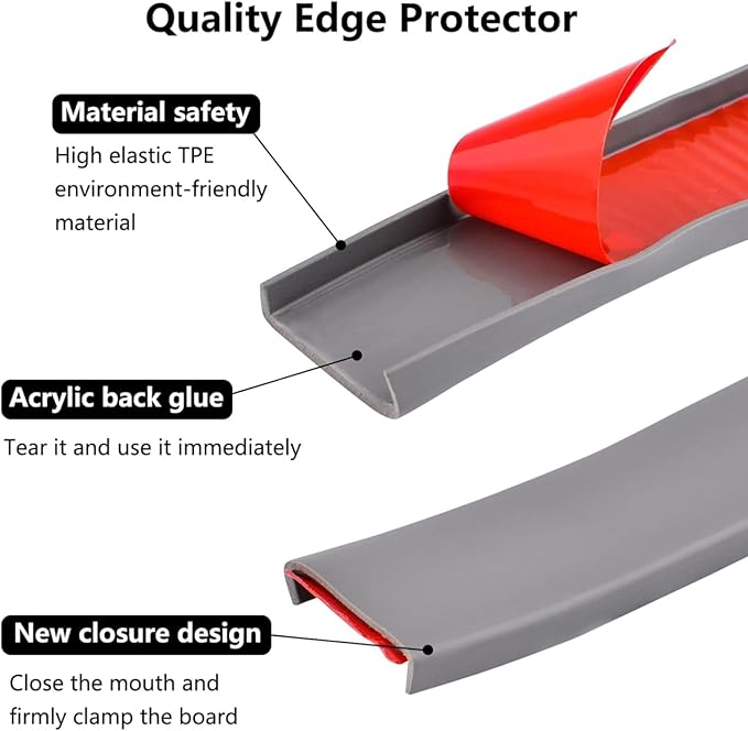 16.4ft U-Shape TPE Self Adhesive Veneer Edging Trim Flexible Edge Protector for Furniture Corner & Edge Safety Guards, DIY Furniture Edge Strip for Countertop Table Cabinet Shelf Repair (16mm, Gray)