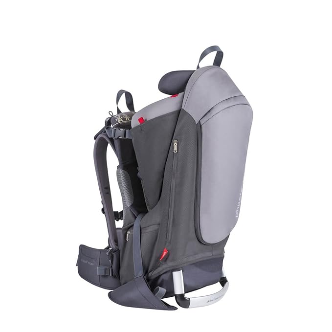 phil&teds Escape Child Carrier Frame Backpack, Charcoal – Height Adjustable Body-Tech Harness - Articulating Dual Core Waist Belt – Includes Hood, Daypack, Change Mat – 30L Storage – 2 Year Guarantee