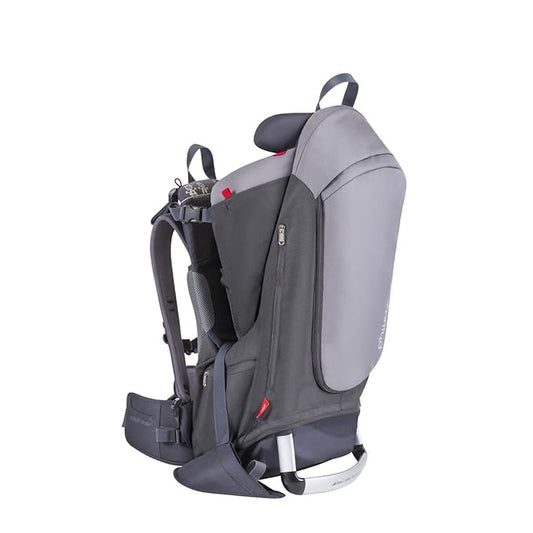 phil&teds Escape Child Carrier Frame Backpack, Charcoal – Height Adjustable Body-Tech Harness - Articulating Dual Core Waist Belt – Includes Hood, Daypack, Change Mat – 30L Storage – 2 Year Guarantee
