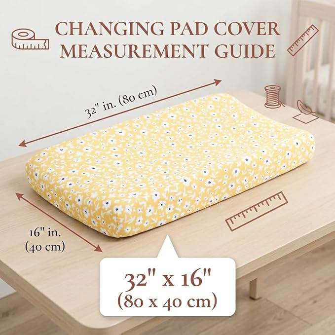 Lulujo Muslin Change Pad Cover - Fitted Changing Pad Cover for Boys and Girls -32"x17", 1 Pack (Yellow Wildflowers)