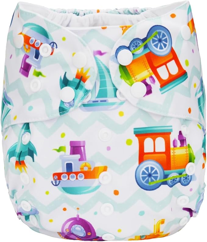 2 to 7 Years Old Cloth Diaper Nappy Pocket Reusable Washable Junior Big Baby Kids Toddler (Cartoon Transportation)