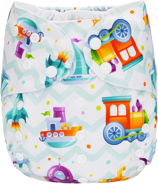 2 to 7 Years Old Cloth Diaper Nappy Pocket Reusable Washable Junior Big Baby Kids Toddler (Cartoon Transportation)