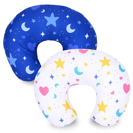 Cloele Nursing Cover for Breastfeeding Pillows - 2 Pack Star Slipcovers for Baby Boys & Girls - Ultra Soft Infant Pillowcase for Newborn, White and Blue