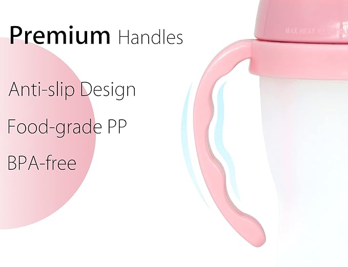 Baby Bottle Handles for Comotomo 5 Ounce & 8 Ounce Silicone Baby Bottles, Compatible Comotomo Bottle Holder for Baby, Pack of 2, Pink