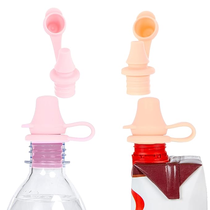 KiddiKap Pouch Topper for Kids – Reusable 100% Silicone Spill-Resistant Spout Cap for Applesauce, Yogurt & Smoothie Pouches – Leak-Reducing Travel Essential for Toddlers Peach Pink