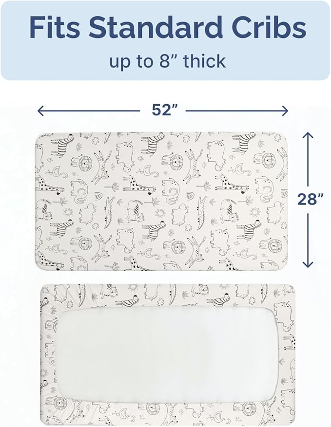 Baby Crib Sheets for Boys & Girls - Pack of 2 Fitted Microfiber Crib Sheets for Standard Crib & Toddler Mattress - Soft, Breathable & Wrinkle Free - Machine Washable, Oeko Tex - 52x28x8in - Zoo Sketch