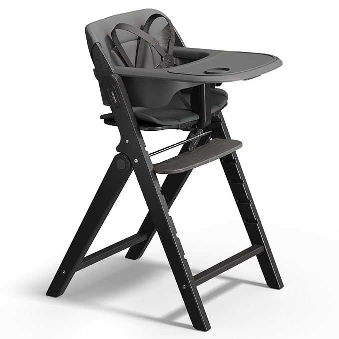 Mamazing GrowPod Pro Wooden Baby High Chair for 6 Months to 300lbs, Easy to Clean with Tray, Compact Foldable Highchair for Kitchen & Dining Room, with 5-Point Safety Harnesses and Guard Bar