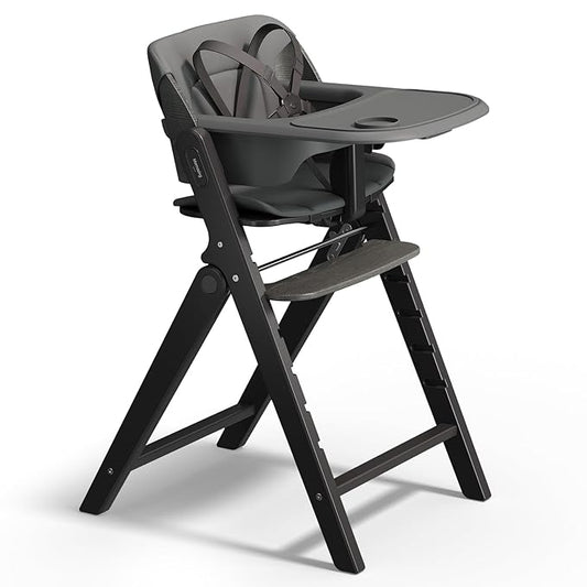 Mamazing GrowPod Pro Wooden Baby High Chair for 6 Months to 300lbs, Easy to Clean with Tray, Compact Foldable Highchair for Kitchen & Dining Room, with 5-Point Safety Harnesses and Guard Bar