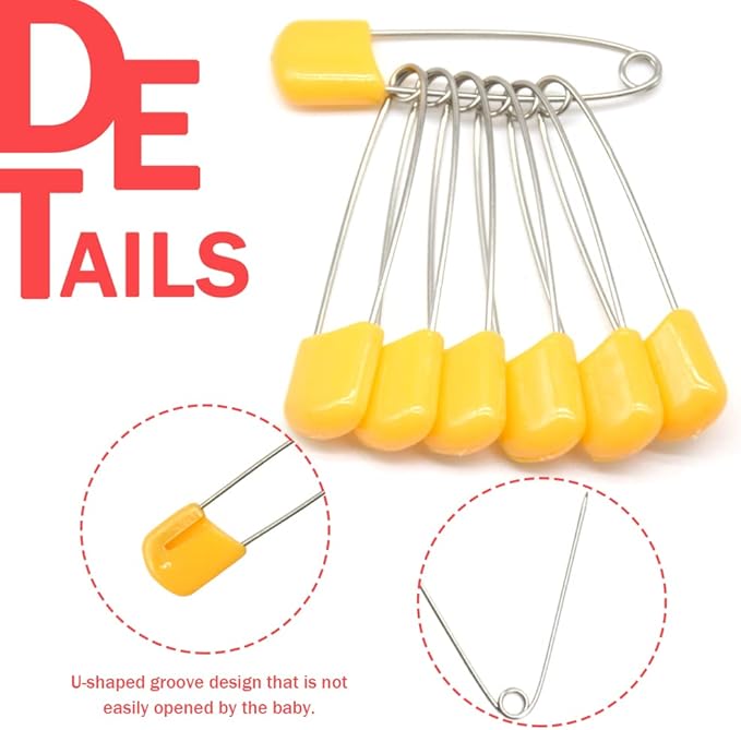 50 PCS Safety Pin 54mm/2.2in Baby Diaper Pins for Cloth Plastic Head Baby Pins for Diapers Stainless Steel Cloth Pins with Locking Closures Nappy Pin for Crafts（DT/Orange）