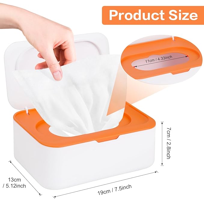 2Pcs Wipe Dispenser, Reusable Baby Wipe Holder Refillable Wipes Container, Easy Open & Close Wipes Pouch Case with Lid for Bathroom Baby Nursery Kitchen Office Travel (Orange)