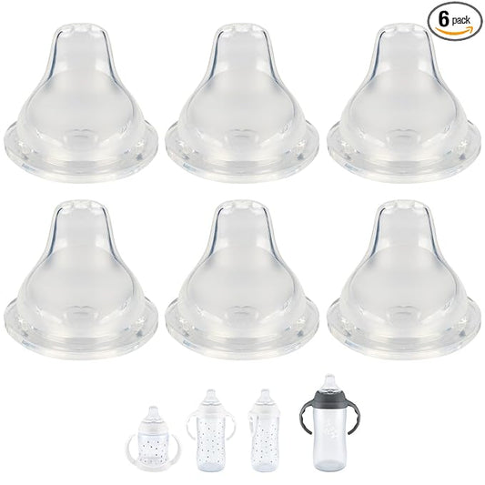 6 Count Replacement Silicone Spout Compatible with NUK, Soft Spout Replacement for NUK Active and Learner Cups, Soft 100% Silicone Sippy Cup Nipples，6m+