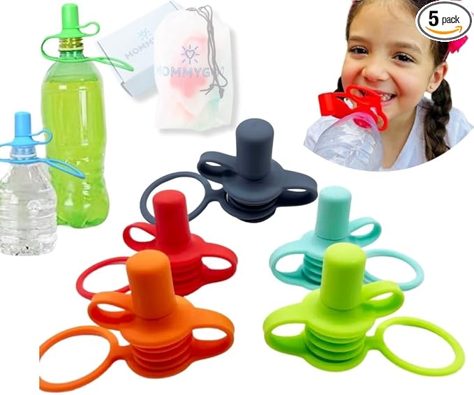 Universal Silicone Sippy Cap for Toddlers – Spill-Proof Bottle Top – BPA-Free, Food-Grade – Fits Most Bottles – Reusable with Travel Pouch – 5-Pack (Assorted Colors)
