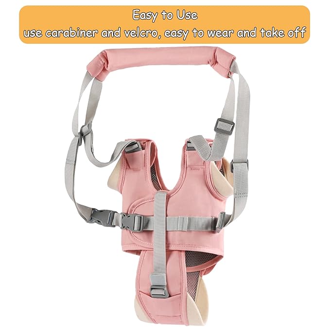 Baby Walking Harness, Handheld Kids Walker Helper with Detachable Crotch Adjustable Walker Harness Assistant Belt Baby Learning Walk Toddler Infant Walker 9-24 Months (Pink)