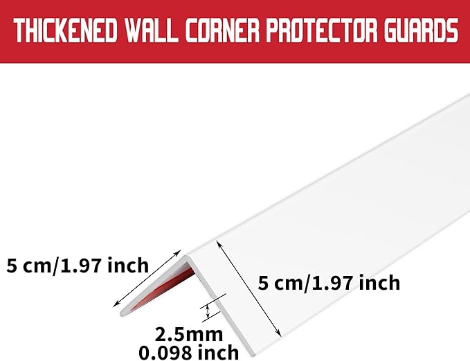 Wall Corner Protector PVC Self-Adhesive Guards for Furniture, Cabinet Edge Protection (12, White, 1.97“X48”)