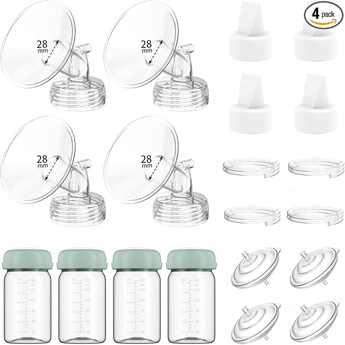 4 Full Pump Parts Kits for Spectra S1/S2/9 Plus/Synergy Gold, Replacement Kit for Spectra Pump Parts 4PC,Include 28mm Flange, Duckbill Valve, Tube, Bottle, Backflow Protector, Not Original Accessories