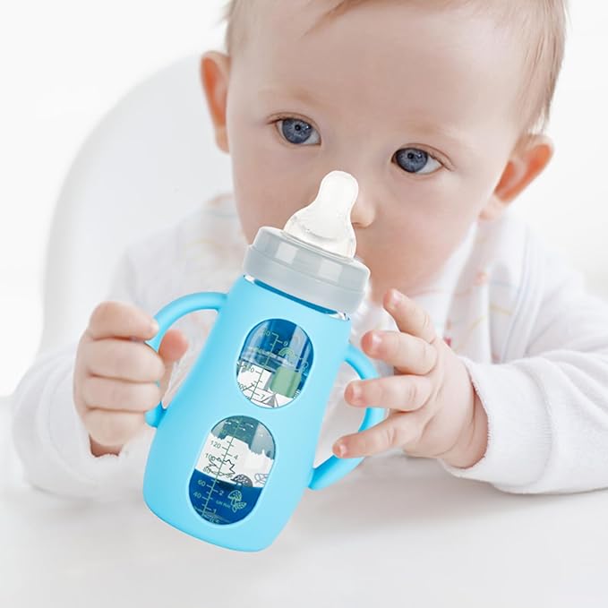 Silicone Sleeves with Handles for Mam Glass Baby Bottles 9oz,Anti Breakage Baby Bottle Holder with Handles 3 Pack