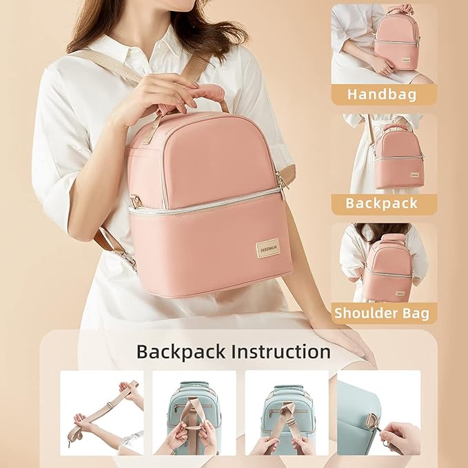 Breastmilk Cooler Bag with Ice Pack, Breast Milk Cooler Fits Up 10 Baby Bottle with Double Layer, Portable Breast Pump Cooler Travel Bag for Daycare and Nursing Moms