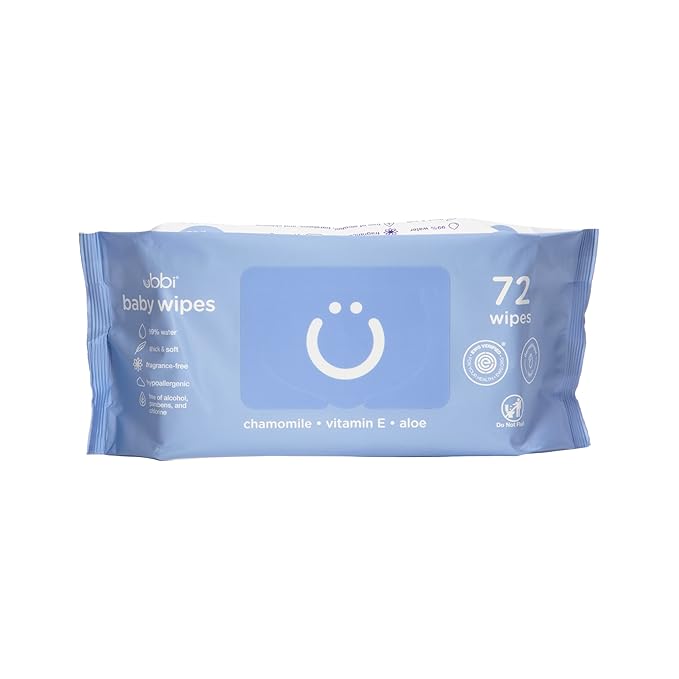 Ubbi Fragrance-Free Baby Wipes, 99% Water Based, Plant Based Wipes, Hypoallergenic for Sensitive Skin with Chamomile, Vitamin E & Aloe, EWG Verified, 2 Pack (72 Wipes Total)