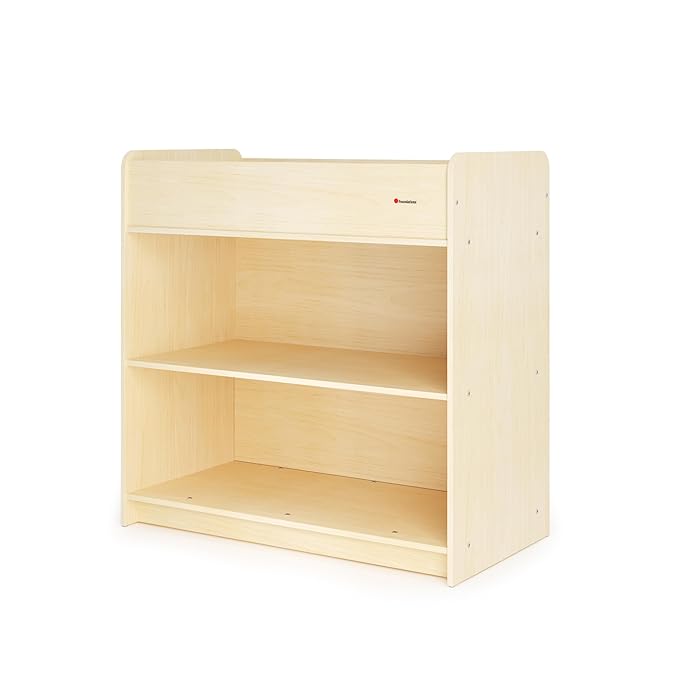 Foundations SafeStart Daycare Changing Table, Durable Wood Construction, Built-in Shelving for Ample Storage, Adjustable Safety Strap, Includes Foam Mattress Pad (Natural)