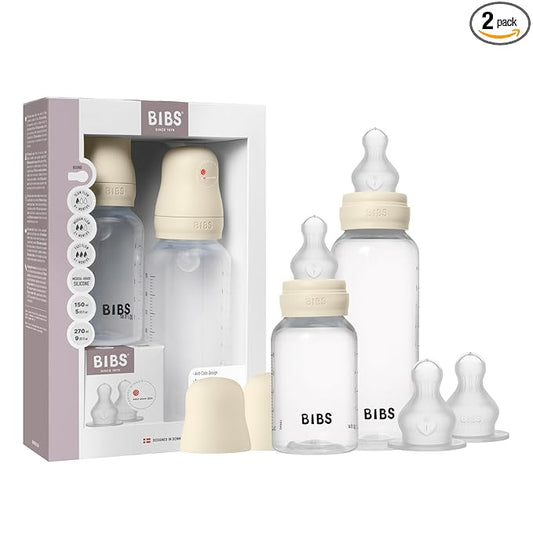 BIBS Baby Bottle Grow & Flow Starter Kit Silicone - Anti-Colic, BPA-Free, Round Nipple, Slow/Medium/Fast Flow, Lightweight & Easy to Clean, Suitable for Newborns 0+ Years - Ivory