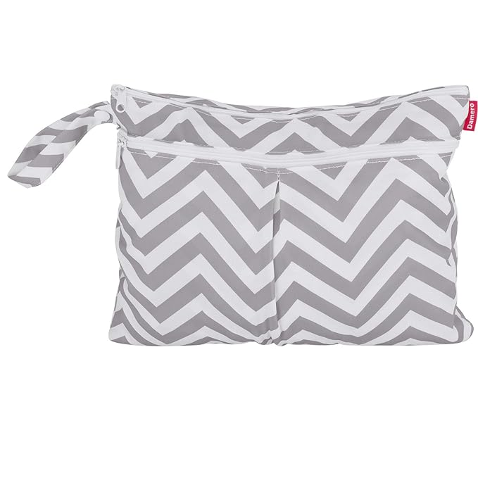 Damero 3pcs Travel Wet and Dry Bag Organizer with Handle for Cloth Diaper, Pumping Parts, Swimsuit and More, Easy to Grab and Go, Gray Chevron