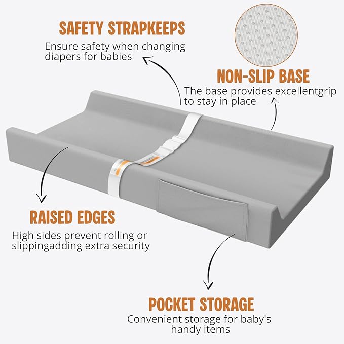 Vegan Leather Baby Changing Pad, Waterproof & Wipeable Soft Diaper Changing Mat 32" x 16.6" Comfortable Infant Changing Station for Dresser & Table