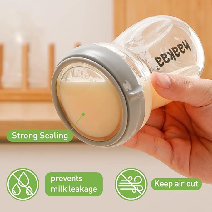 haakaa Glass Baby Food Storage Jar- Food Storage Container Airtight Lid-Wide Neck Gen.3 Baby Bottle -Leakproof BPA-Free 0m+ Newborn Baby - BPA-Free (Grey, 6.3oz/180ml, 1 pc)