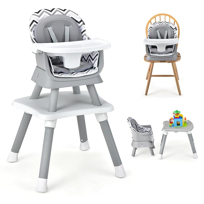 GLACER 8 in 1 Convertible Baby High Chair - Adjustable High Chairs for Babies and Toddlers with Removable Tray, Dual Cushions, Activity Table and Chair Set, Booster Seat, Stool (Wave Gray)