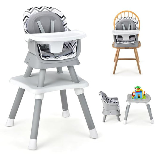 GLACER 8 in 1 Convertible Baby High Chair - Adjustable High Chairs for Babies and Toddlers with Removable Tray, Dual Cushions, Activity Table and Chair Set, Booster Seat, Stool (Wave Gray)