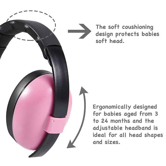 PandaEar Baby Ear Protection Noise Cancelling HeadPhones Ages 0-3 Years | Infant Hearing Protection Earmuffs -Pink