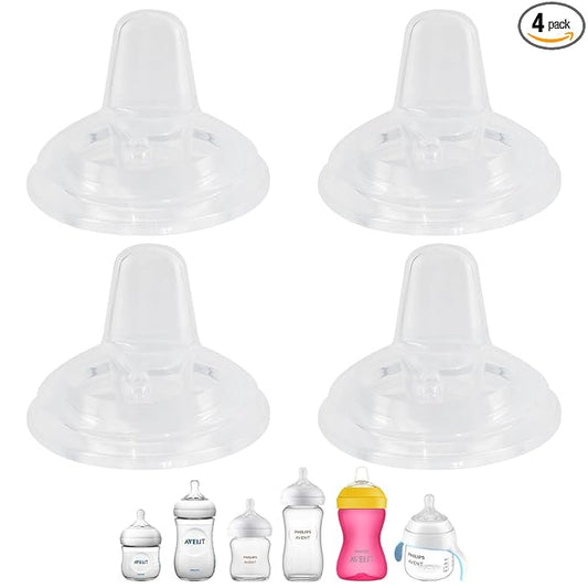 Sippy Cup Nipples for Philips Avent Natural Baby Bottles, My Grippy Spout Sippy Cup and Natural Trainer Sippy Cup, Soft 100% Silicone Sippy Spout Nipples, 6m+, 4 Count