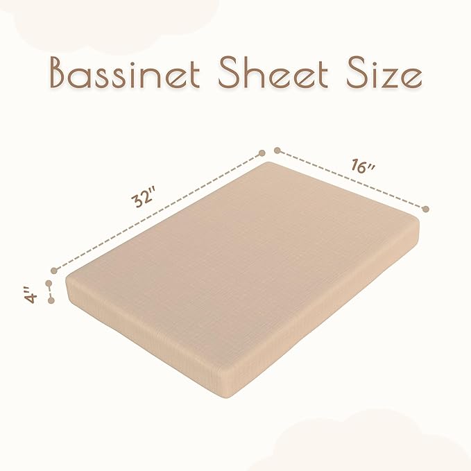 Baby Bassinet Sheets Boys –100% Muslin Bassinet Sheets Rectangle, 2 pc Bassinet Mattress Sheets, 32"x16"x 4", Oeko-TEX Certified, Bedside Bassinet Sheet (Beige + Cream)
