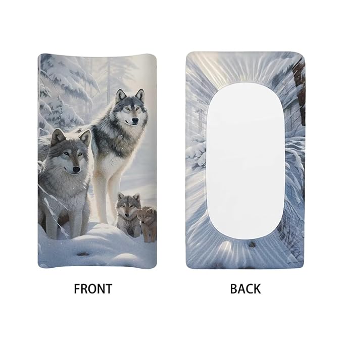 Wild Wolf Changing Pad Covers for Baby, Snow Diaper Changing Table Covers for Newborn Boys, Soft and Breathable Changing Table Sheets,Nursery Changing & Dressing Furniture