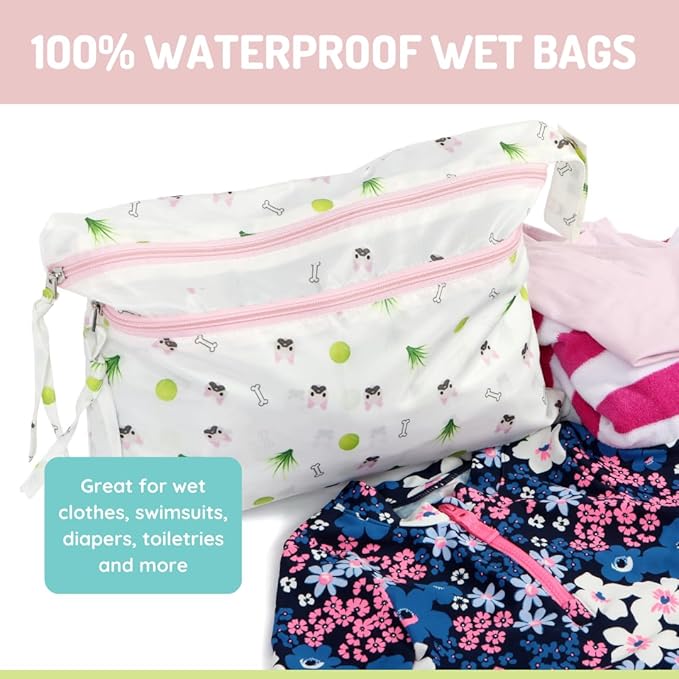 melii Waterproof Wet & Dry Bag with Handle, for Wet Bathing Suits, Diapers and Potty Training and Dishes, 14x11 (Bulldog)