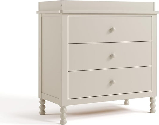 Storkcraft Rio 3 Drawer Chest with Changing Topper (Frosted Oat) – GREENGUARD Gold Certified, Premium Wood Dresser for Baby & Kids Bedroom, Safety Interlocking Drawers, Pre-Installed Tracks