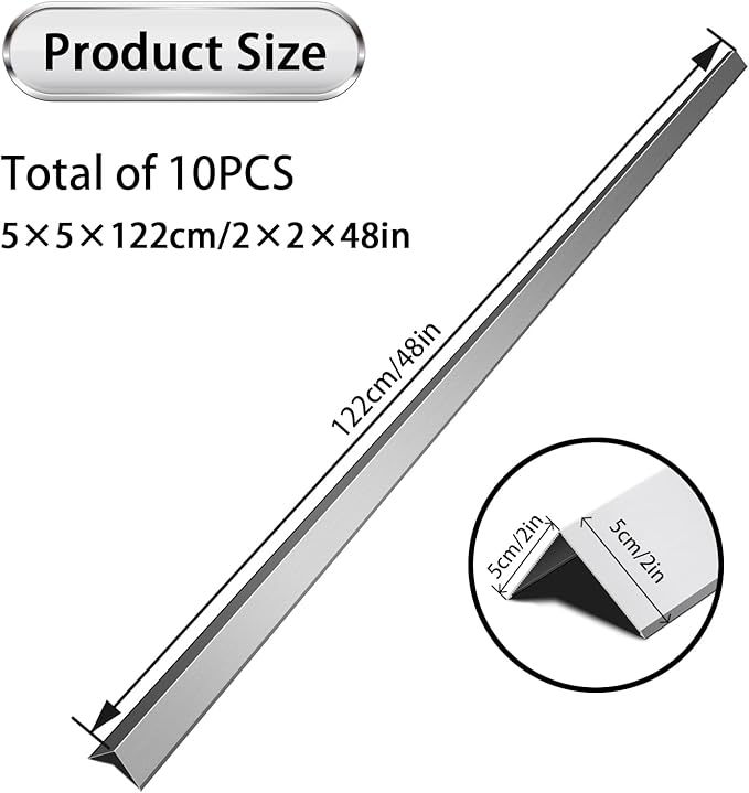Aluminum Alloy Metal Corner Protector 10PCS Wall Corner Protector 2x2x48 inches Corner Guards Decoration for Walls Silver Color Pack of 10 Corner Guards 19Ga Thickness