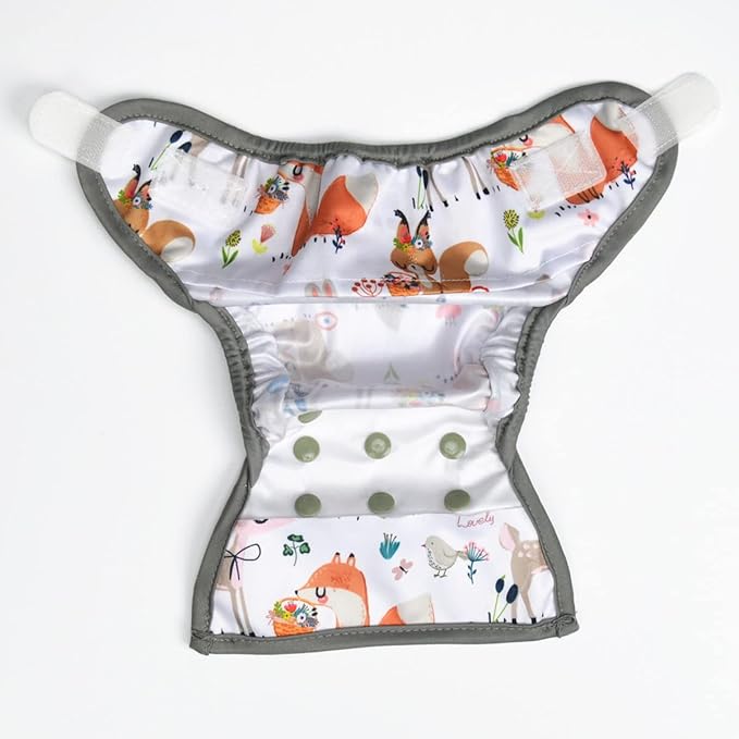 Newborn Baby Cloth Diaper Cover Nappy Hook and Loop (Flowers Deers)