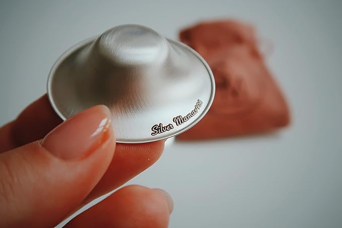 Nursing Cups for Nursing Newborn, Silver Nipple Covers Breastfeeding, 925 Silver Nursing Shields, Healing Cups, Newborn Essentials Must Haves, Soothe Sore and Cracked Nipples (Large)