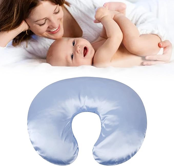 Satin Nursing Pillow Cover,Soft Washable Breathable,Protect for Baby Hair and Skin, Breastfeeding Pillow Slipcover for Feeding (Blue)