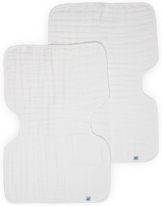 Little Unicorn 100% Natural Organic Cotton Burp Cloth 2 Pack | Ultra-Absorbent & Soft Muslin Fabric | Larger Size & Ergonomic Design (White + White)