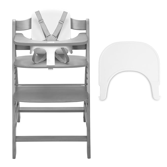 hauck Adjustable Wooden High Chair for Babies and Toddlers - Includes Baby Insert, Tray & Safety Harness - Grows with Child up to 198 lbs - Gray