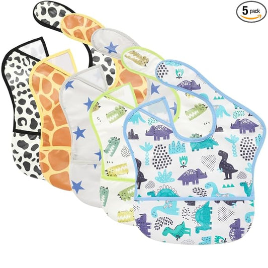 TSD Baby Bibs Waterproof Feeding Bibs 5pack Adjustable Mealtime Poctet Bib for Newborn Toddler Infant Easy Clean Durable Baby Essentials Shower Gift