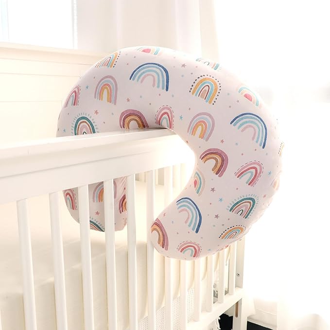 Nursing Pillow Cover 1 Pack, Removable Nursing Pillow Cover for Breastfeeding Pillows, Super Soft Comfortable Slipcover for Boy and Girls, Pink & Rainbow