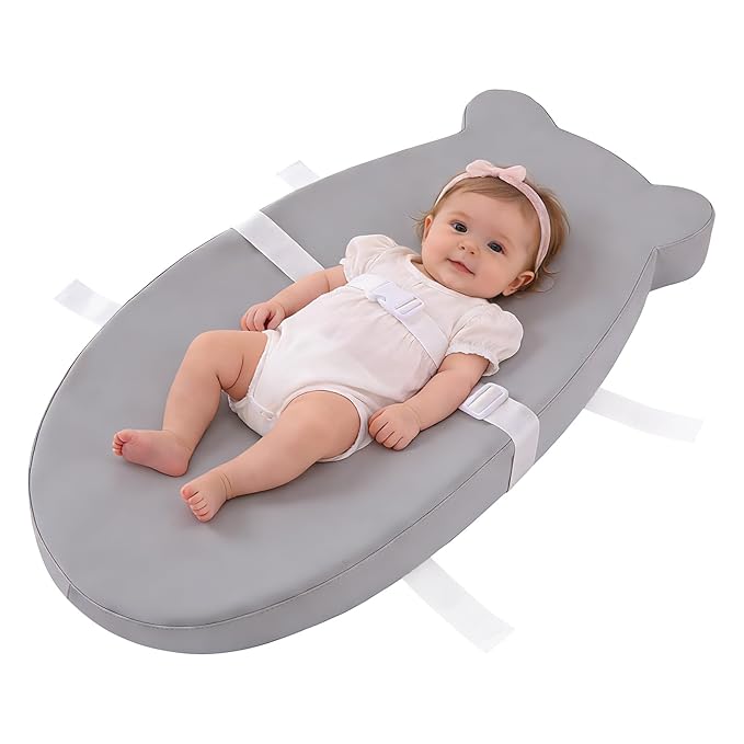 Baby Changing Pad, Waterproof & Wipeable Soft Diaper Changing Mat with PU Cover, Contoured Baby Changing Pad for Dresser & Table, with Non-Slip Safety Belt, Portable & Lightweight,Large Cushioned Foam