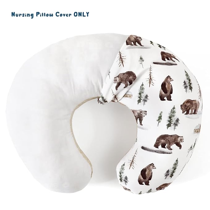 GRSSDER Nursing Pillow Cover Stretchy Minky Removable Nursing Covers for Breastfeeding Pillows, Ultra Soft Comfortable Slipcover for Boy and Girls, Jungle Bear/Rainbow