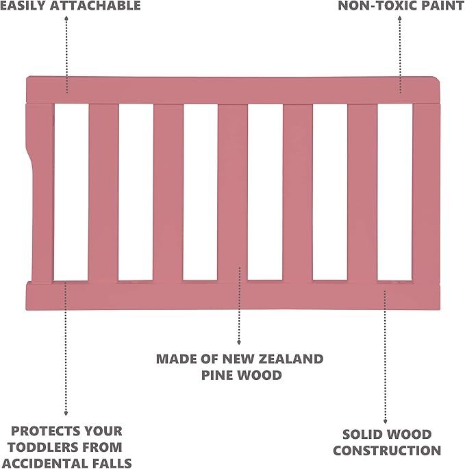 Dream On Me Universal Convertible Crib Toddler Guard Rail in Rose, Compatible with Select Dream On Me Cribs, Crib to Toddler Bed Conversion, Easily Attachable