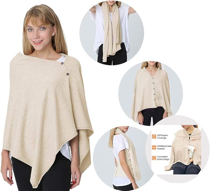 stylesilove Multi-Use Knit Nursing Shawl Poncho Adjustable Buttons for Breastfeeding Protection Nursing Cover Infinity Scarf