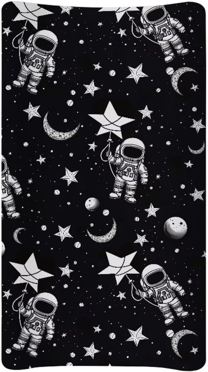 Astronaut Changing Table Cover for Boys Girls Breathable Table Sheets Baby Changing Pad Cover Soft Diaper Changing Cover Fit 32"x16" Contoured Pad