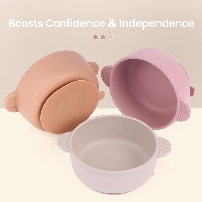 Eascrozn 3 Pack Baby Bowls with Suction, Stay Put Silicone Suction Bowls for Babies Toddler Kids, BPA Free, Soft Safe Baby Led Weaning Supplies for Food Bowl, Microwave and Dishwasher Safe,Purple